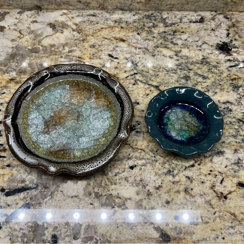 Two Pottery Trinket Dishes or Ashtrays